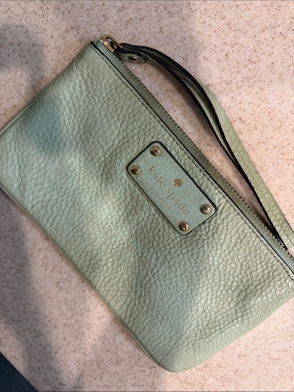 kate spade Mint Green Leather Wristlet with Gold-Tone Accents